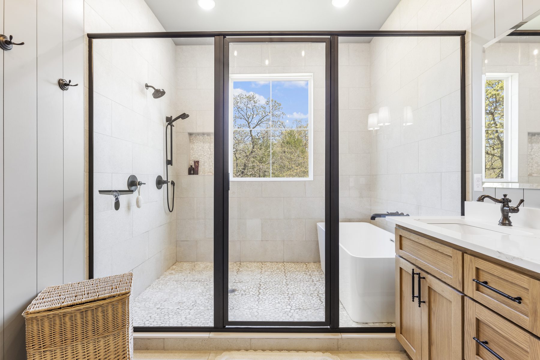 Bathroom with walk-in glass shower